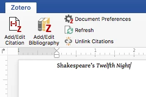 Word 功能区中的 Zotero 引用与参考文献工具