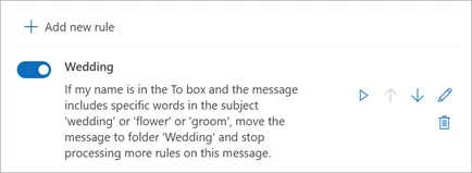 Outlook 规则列表中的启用和停用开关