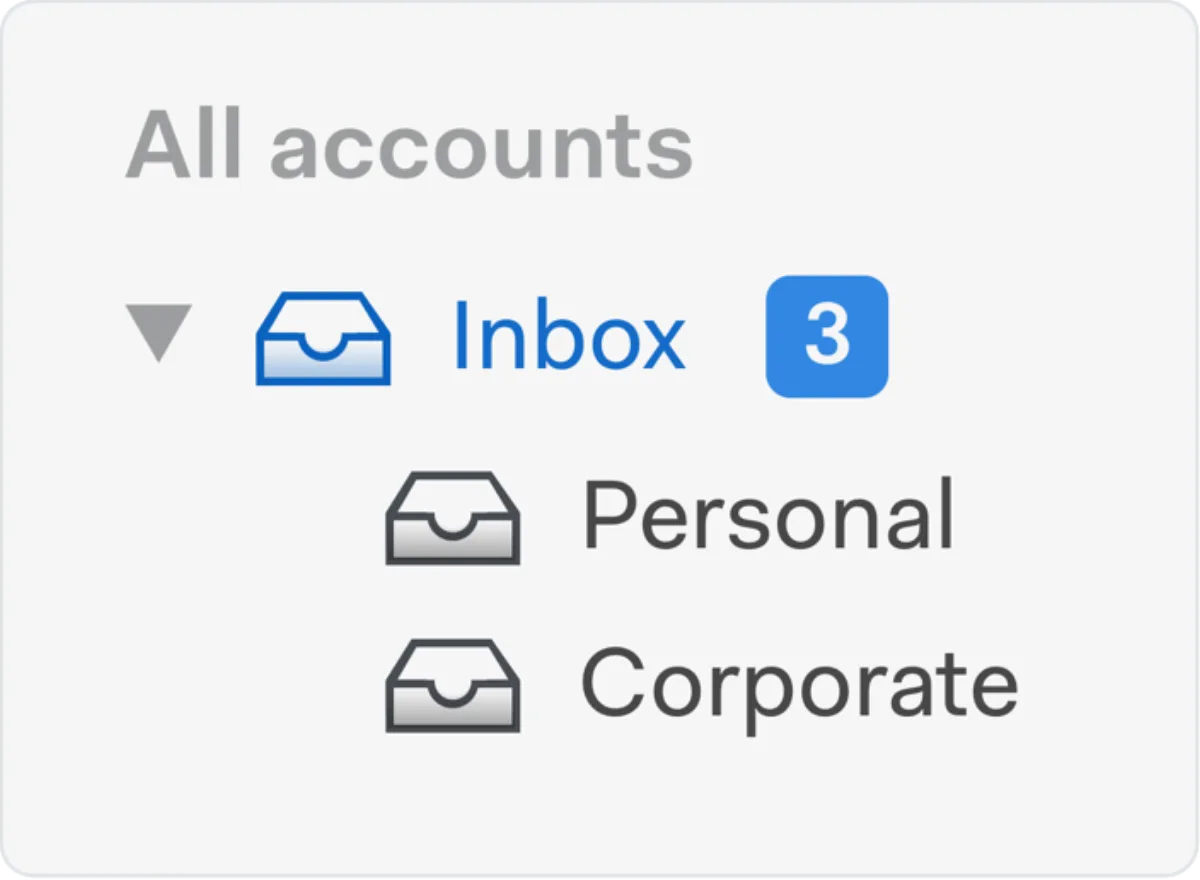 Mailspring 官方截图,统一收件箱把多个邮箱账户和未读邮件集中显示